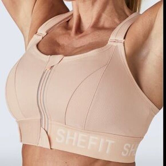 SHEFIT Ultimate High-Impact Sports Bra Medium Pink Zip Front Adjustable Support - Picture 1 of 4